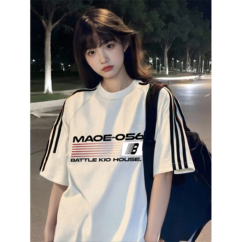 抖音得物高品质二开240克宽松纯棉美式潮牌三条杠织带短袖T恤，男装T恤，电商A486