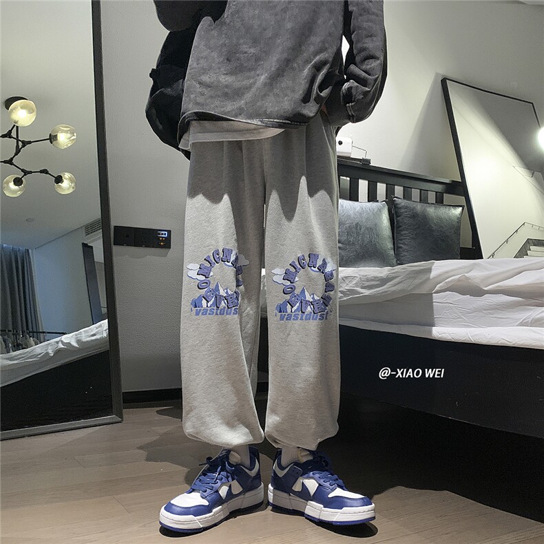 秋装卫裤男宽松印花束脚裤休闲裤D329-QM516-P50控68图片