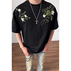 现货花卉花刺绣短袖t恤男女夏季宽松重磅情侣半袖LD26599-p43，男装T恤，星座1008