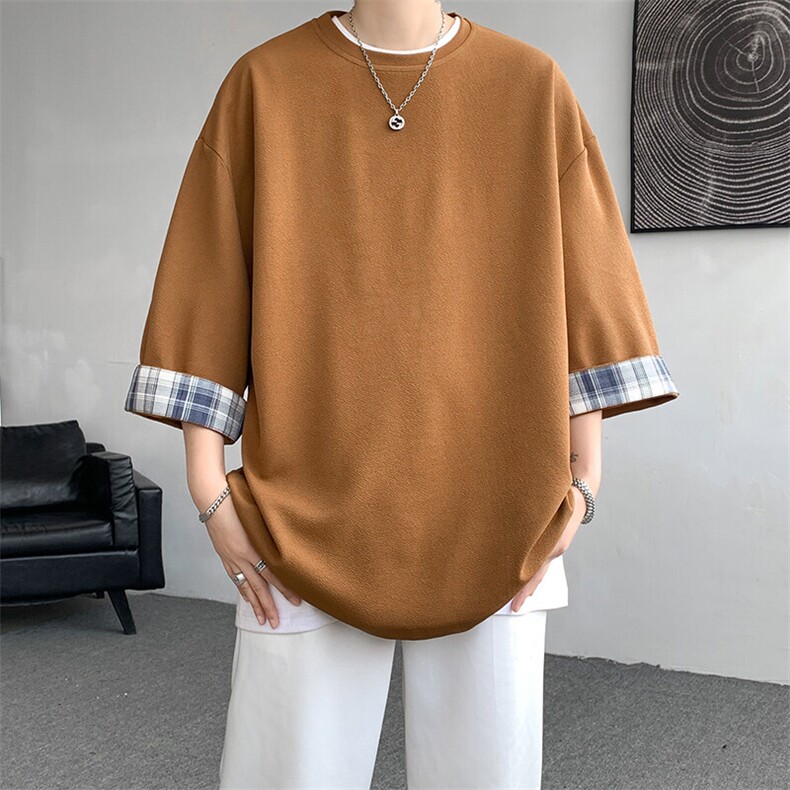 8XL-M特大码短袖男夏季高品质冰丝五分袖拼色宽松大码T恤DX308P38图片