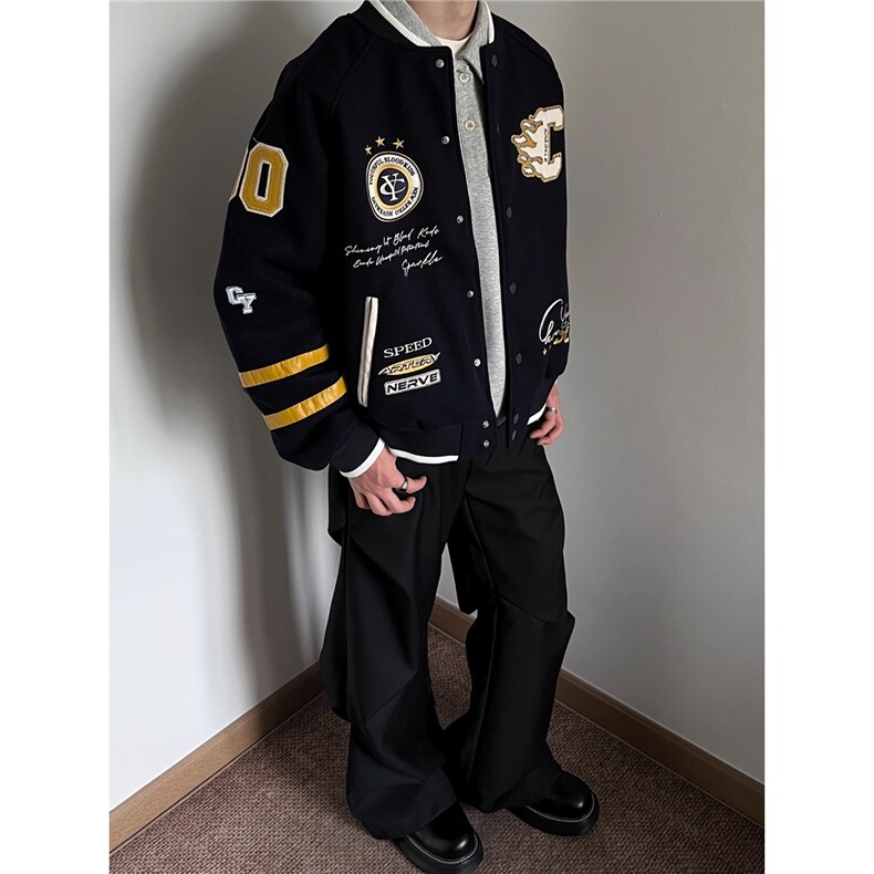 网络图JK958、P54高质量刺绣棒球服藏青黑M-2XL，女装职业装，星座506A