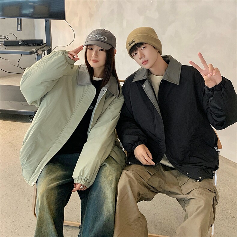 1506-1/M8606/P75美式复古百搭翻领纯色棉衣男女棉服外套情侣,男装棉衣,星座1506-1