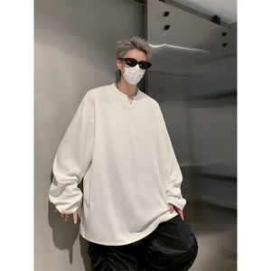 wassup happy肌理感卫衣男春秋季潮牌V领休闲外套宽松内搭打底衫图片
