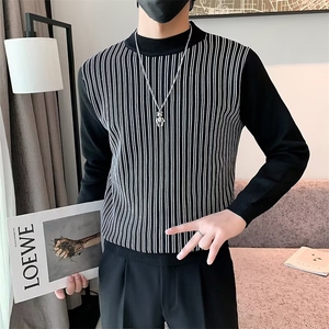半高领毛衣男秋冬季条纹打底针织衫2024新男装上衣外套 M842图片