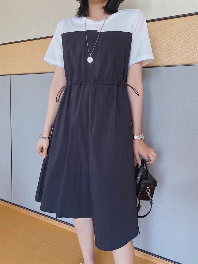 ［爱美欧］夏季新款拼接收腰连衣裙，女装连衣裙，爱美欧