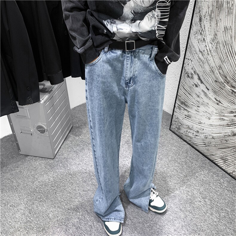 牛仔裤男韩版潮流高街裤脚开衩2024春秋新款ins宽松长裤K2744-P41,男装牛仔裤,星座412
