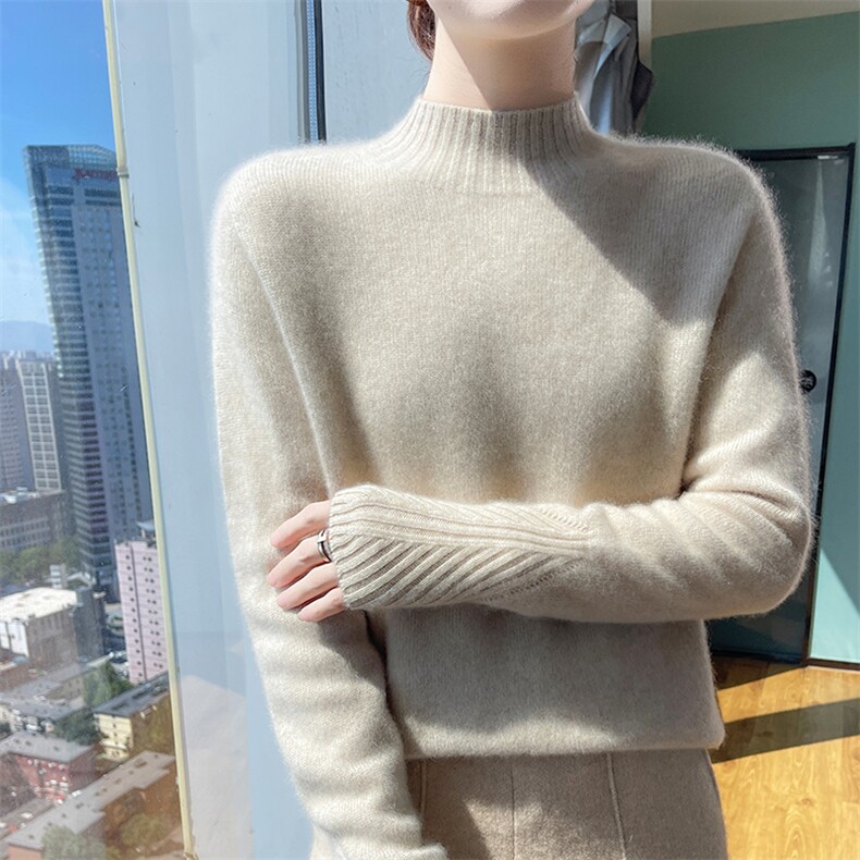 秋冬季新款舒适时尚百搭七针孔袖羊毛衫,女装羊毛衫,美轩羊绒