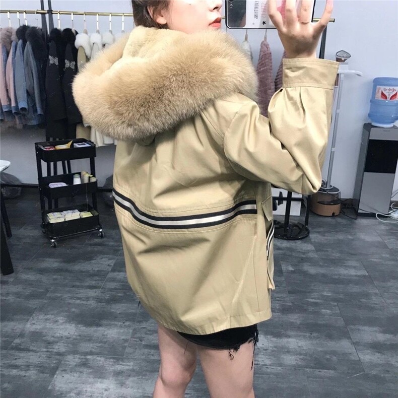 ZCL513新款潮牌真狐狸毛领内胆防獭兔毛不可脱卸保暖派克服,女装,L·H·X