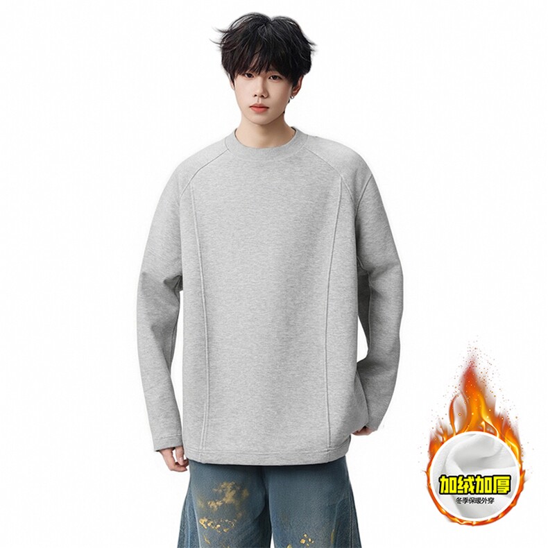 抖音得物品质美式高街重磅曼巴棉结构硬阔boxy版潮牌卫衣长袖T恤，男装T恤，电商A486