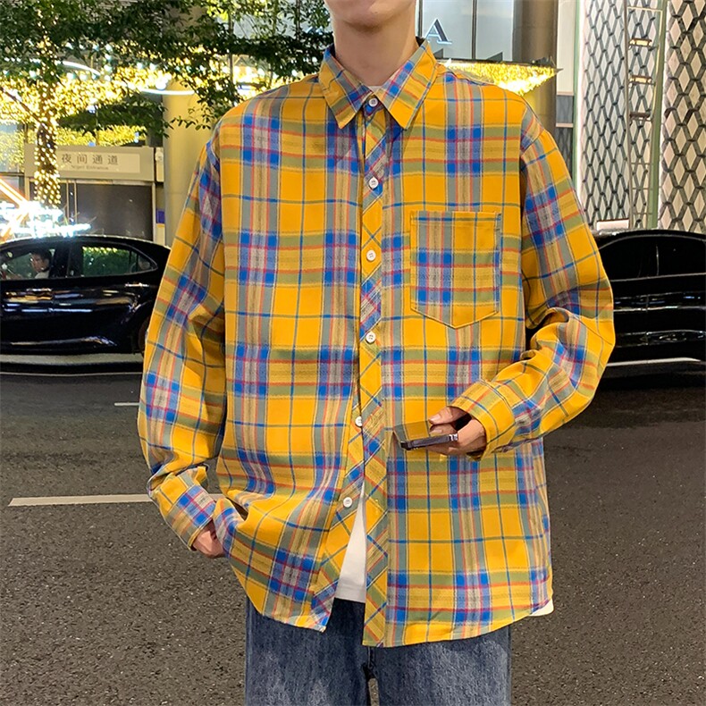 控价69港风格子衬衫宽松外套男女衬衣百搭格子外套CS2405P45,男装衬衫,电商A128
