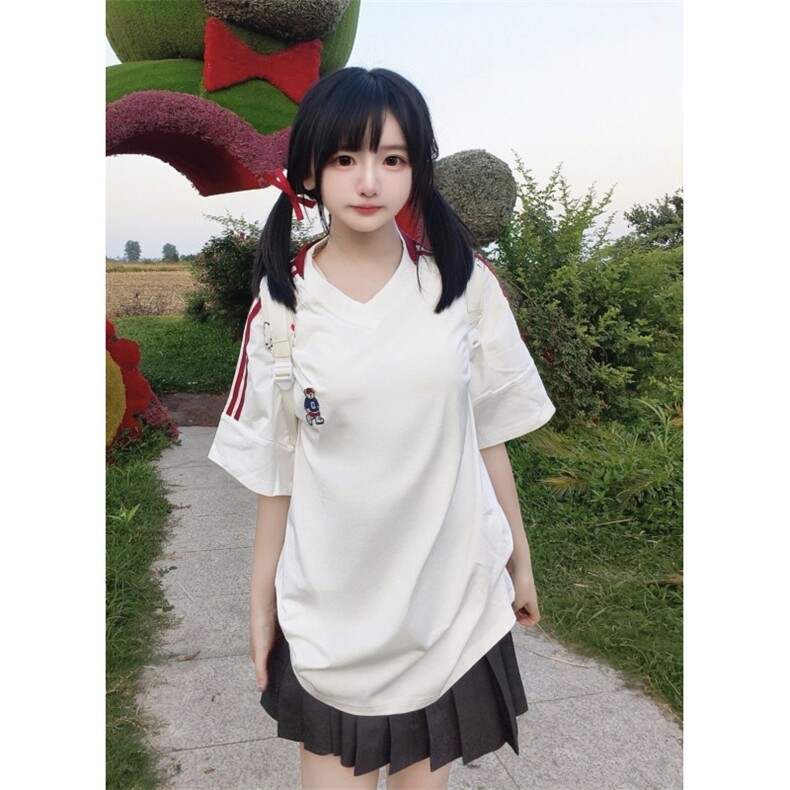 H1015-P35现货#固色不掉色+刺绣宽松休闲短袖T恤,女装T恤,星座617A-2