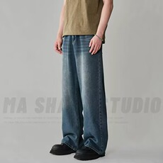 牛仔裤男士高街宽松休闲cleanfit微喇叭阔腿直筒长裤RK3232-P35，男装牛仔裤，星座412-3