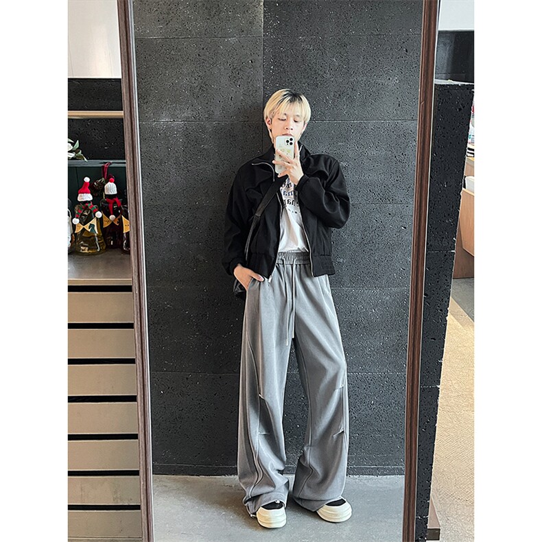 潮牌直筒运动卫裤男女垂感美式复古裤子宽松设计感休闲裤K9164P58,男装休闲裤,电商D206-1