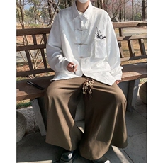 新潮小众气质提花高级感衬衫男女改良款复古唐装衬衣金属盘扣，男装衬衫，星座601-2