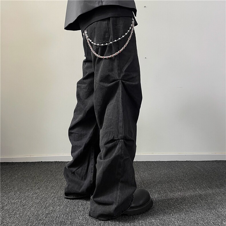 褶皱通勤堆积cleanfit百搭高级感Baggy廓形休闲男女牛仔裤,男装牛仔裤,星座506A