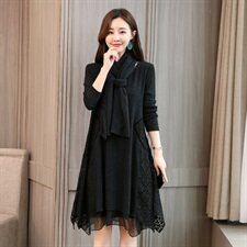 蕾丝衫中长款加绒打底衫2020冬季新款潮流宽松简约，女装蕾丝衫/雪纺衫，安之芮娜