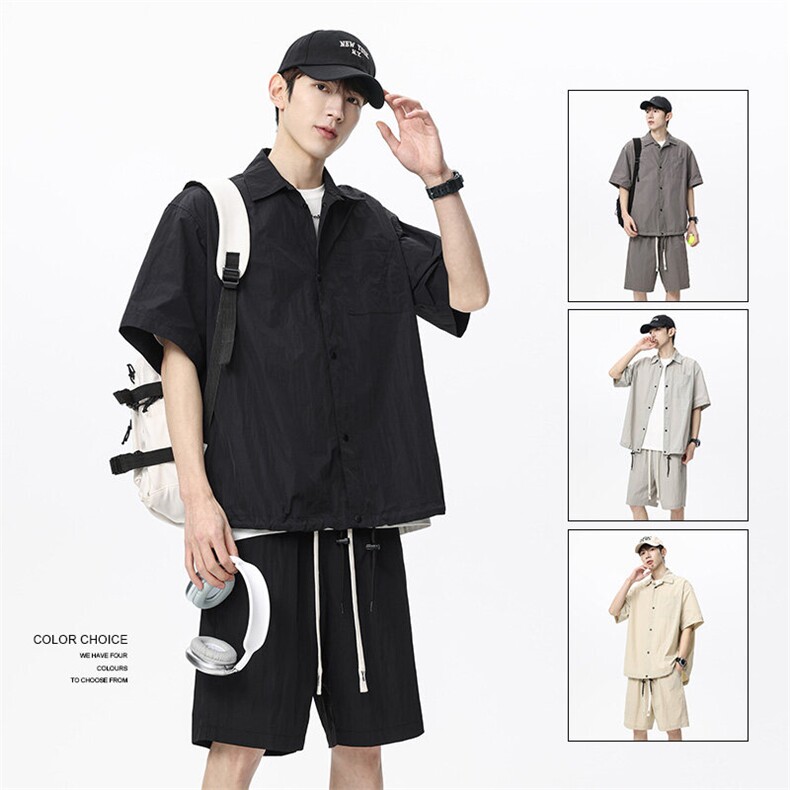 夏季新款衬衫男短袖高级感冰凉休闲短裤潮两件套A436-2539-P60,男装牛仔裤,电商A436