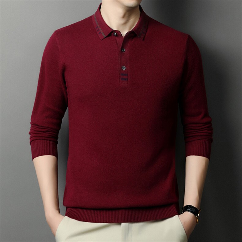 冬季新款长袖翻领男士纯羊毛衫中年爸爸装厚款保暖休闲针织打底衫，男装针织衫/毛衣，电商B212（原钱塘6029）