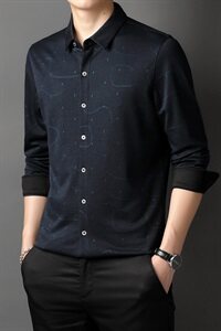 M994 2021夏季新款长袖衬衫男印花商务男装图片