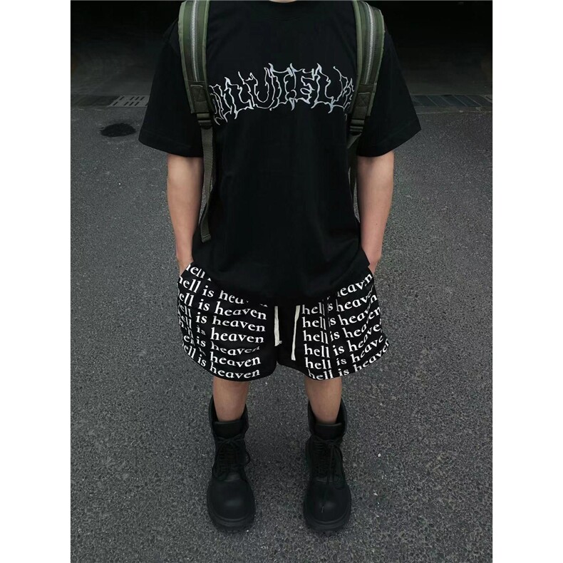 美式字母满印抽绳四分短裤男夏网眼篮球运动健身裤KA23,男装牛仔裤,星座1116A（原606A-3）