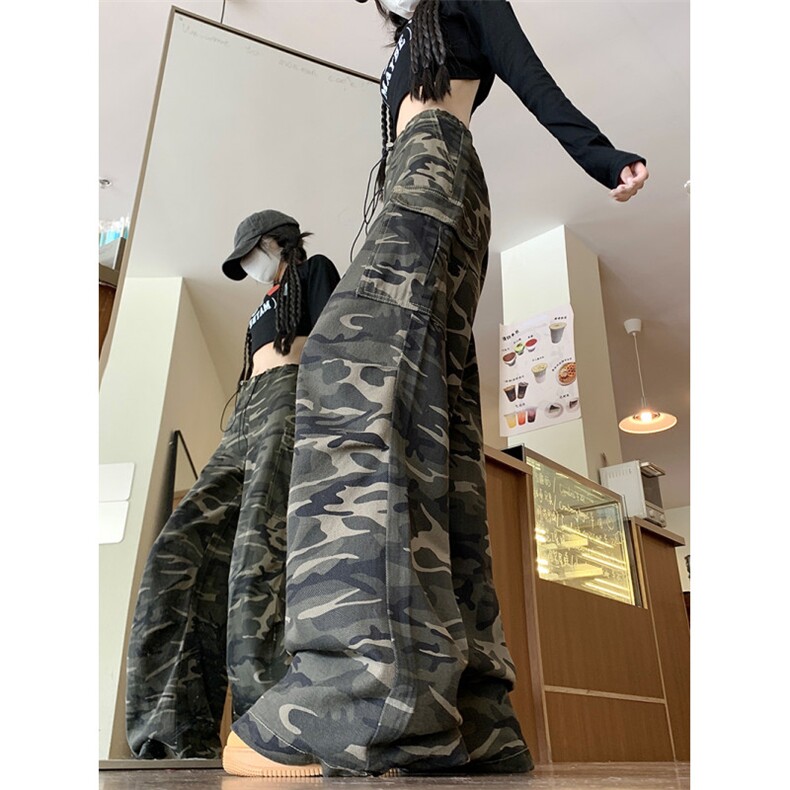 复古迷彩工装裤男女秋季宽松直筒美式裤子高街痞帅微喇伐木裤,男装工装外套,星座410-6（原星座1304-1）