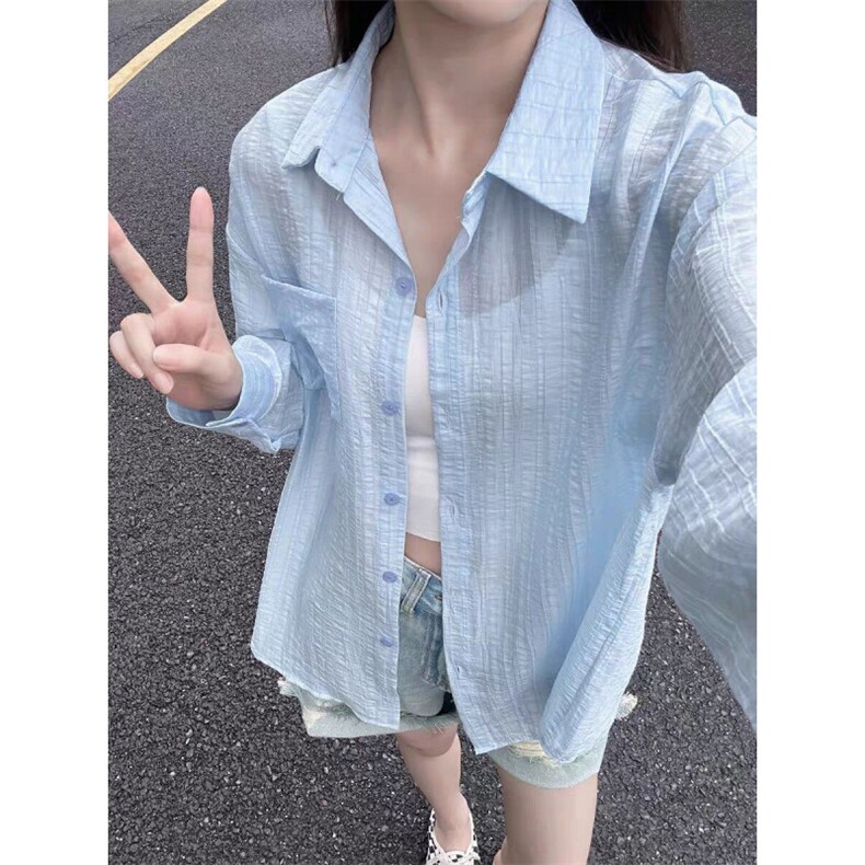 TC607-P45慵懒风透气防晒衬衫女长袖夏新款简约百搭休闲上衣，女装衬衫，星座617A-2