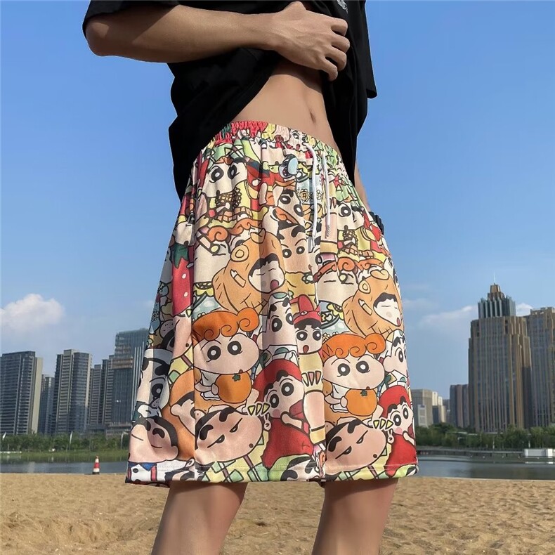 冰丝沙滩短裤男夏季日系满印卡通印花宽松慵懒海边DK5525-P25,男装休闲裤,星座1109-3