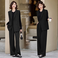 通勤职业西装套装女2025春秋新时尚衬衫马甲上衣坠感阔腿裤三件套，女装套装/套裙，悠米