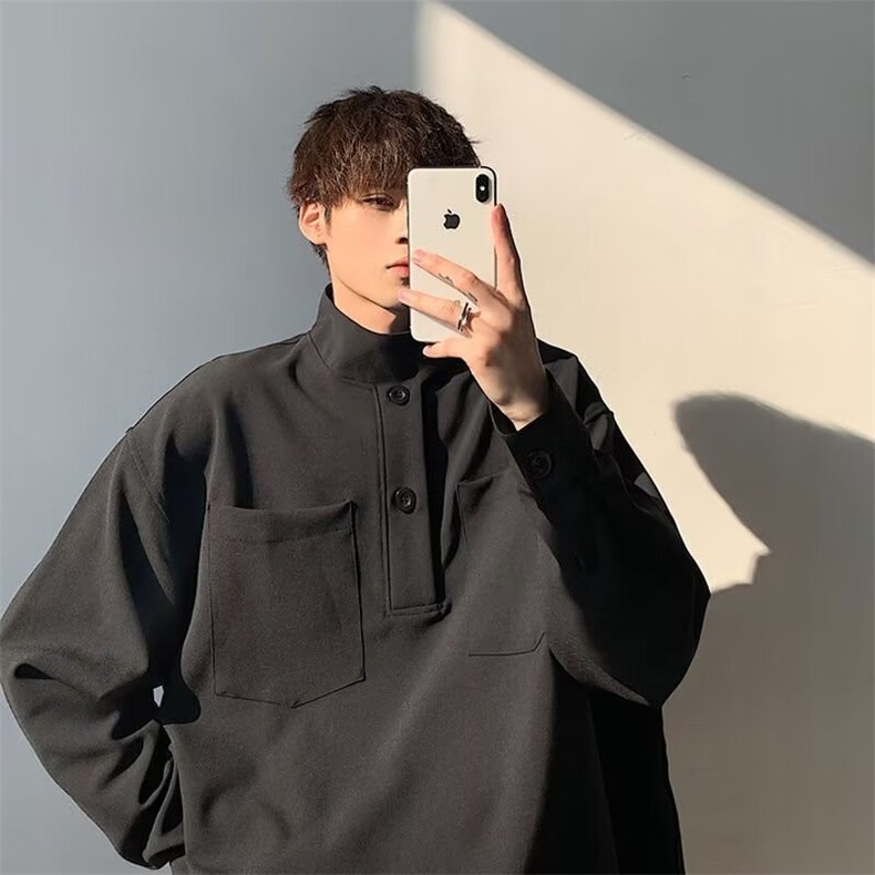 688-P37轻熟风半高领卫衣男小众设计感半开扣上衣外套网红，女装短外套，电商B323A