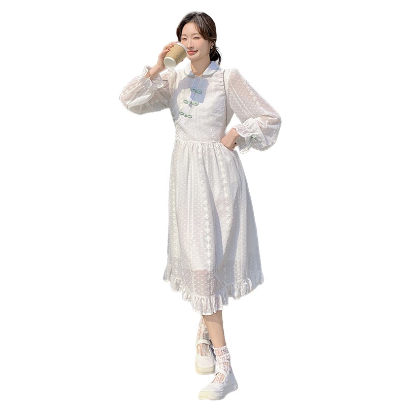 【现货】1C128-6617-新中式娃娃领风旗袍连衣裙P110-K160,女装连衣裙,2D148