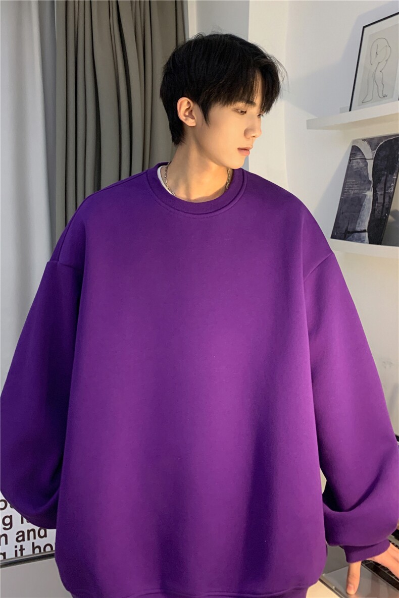 2023秋季新款潮流宽松落肩圆领纯色卫衣JK23302-特批20控39,男装卫衣,星座605(原A050)
