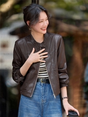 【大量现货】时尚百搭立领小个子高级感短款皮衣外套，女装皮衣，魅衣本色