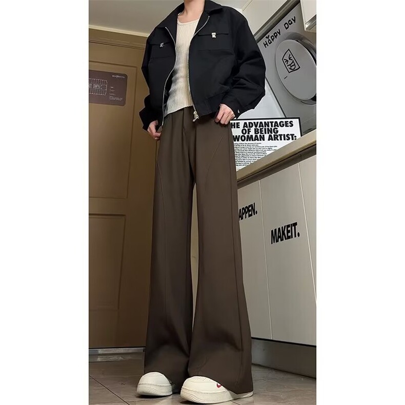 美式黑色微喇西裤男高级感垂坠感裤子修身显瘦休闲阔腿裤~XK54,男装西裤,星座813-2