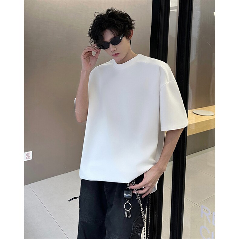 得物抖音高品质二开240克宽松纯棉美式高街痞帅拉链装饰短袖T恤,男装T恤,电商A486-1