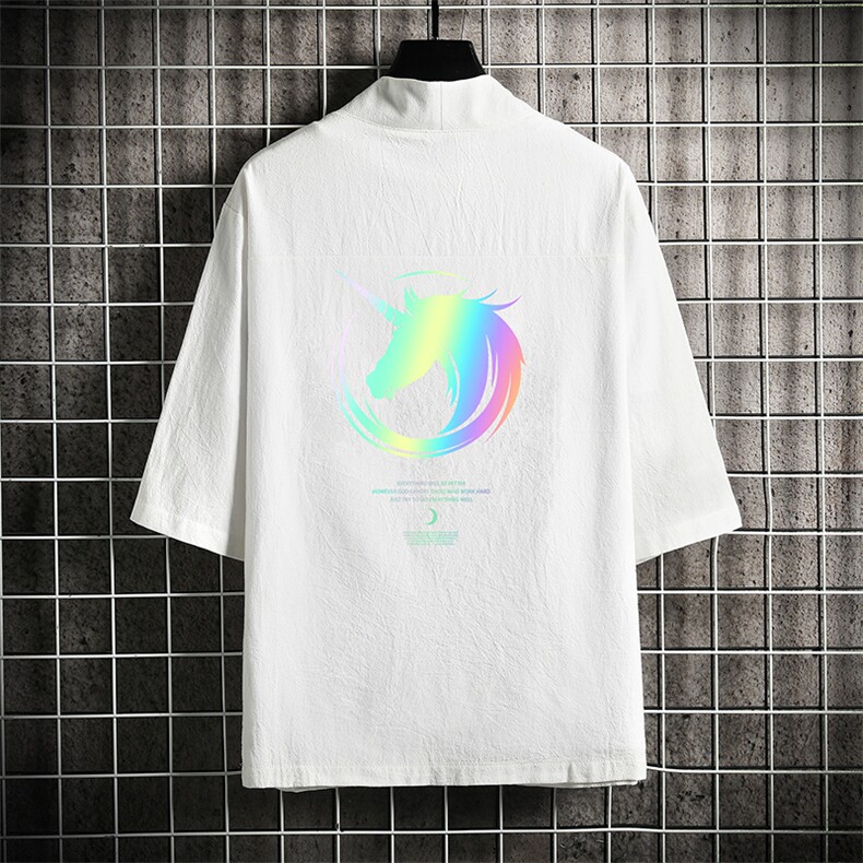 HF59138-P40风汉服男开衫外套七分袖道袍网格挂拍,男装民族服装,电商A040A