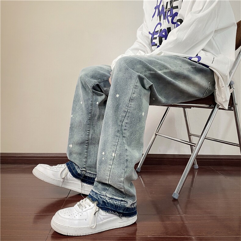 小众设计泼墨水洗做旧牛仔裤2023秋季欧美高街喇叭裤男K5275-P43,男装牛仔裤,星座512-3