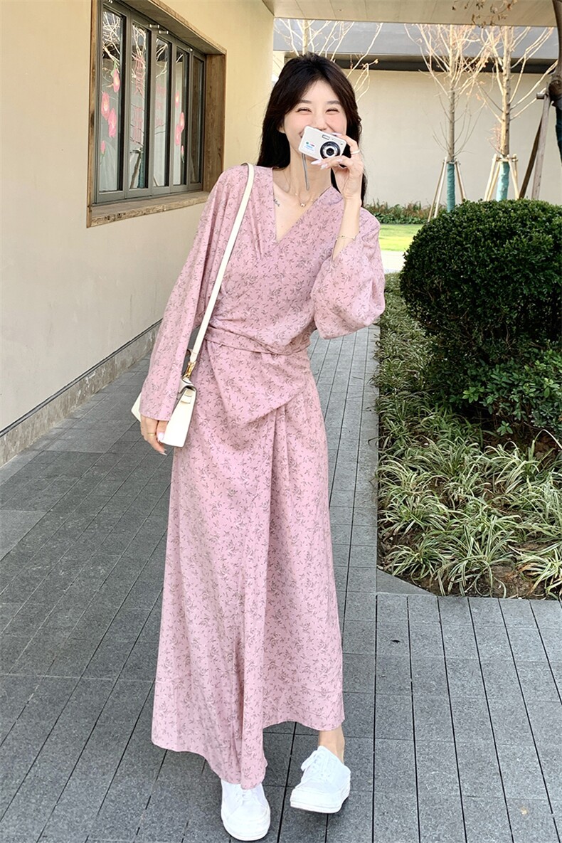 2024春款甜美碎花长袖连衣裙显瘦高腰A字裙优雅气质女装,女装连衣裙,灵力轩