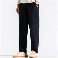 2021春秋季新款男装棉麻风盘扣提花宽松休闲裤小脚裤蓝，男装休闲裤，电商B277(原6028)