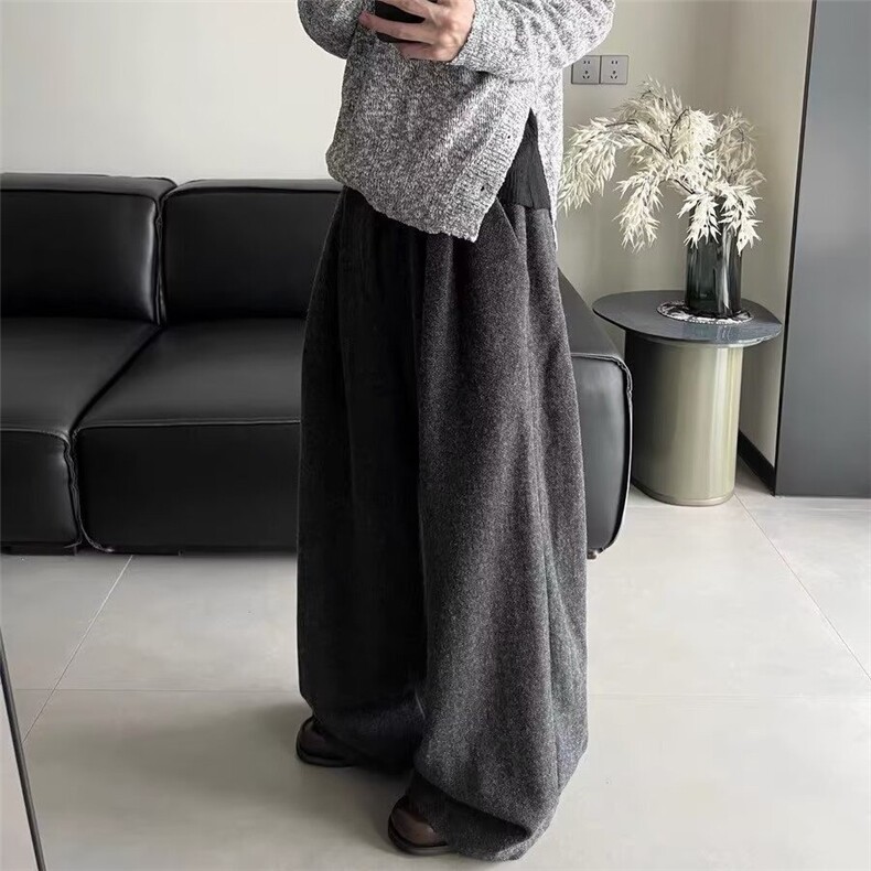 新款复古人字纹粗纺羊毛呢西裤廓尔喀巴黎扣高腰阔腿裤LB0600-P58,男装西裤,星座1008