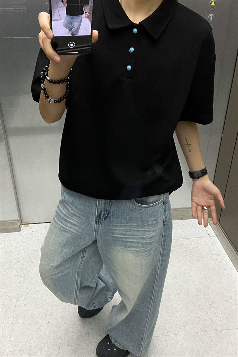 夏装新款绿松石扣子翻领重磅短袖T恤夏季男装半袖POLO衫S426特28,男装Polo衫,电商A233-1