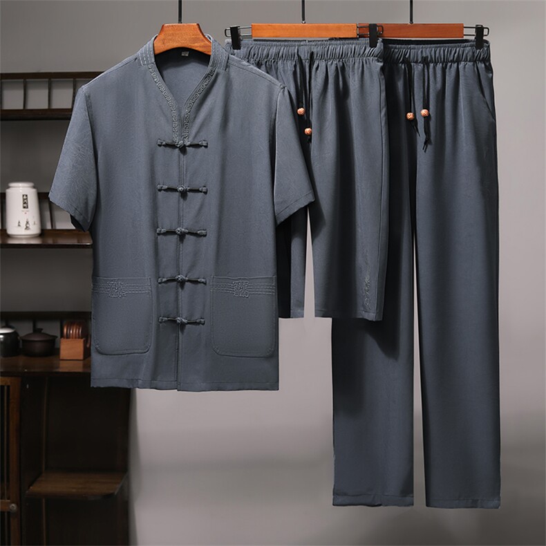 风唐装短袖衬衫男夏季中老年风中式三件套装MJ5103C-P120，男装衬衫，星座1105-3