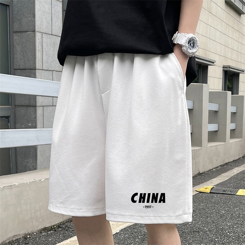 MK37248-P15 冰丝短裤男士大码宽松休闲五分裤男运动中裤 港风图片