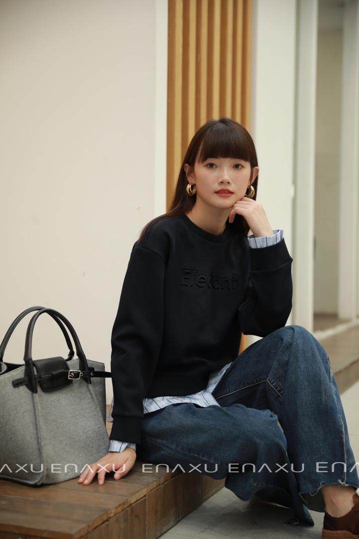 伊奈秀秋季假两件凹凸印花卫衣女，女装卫衣/绒衫，伊奈秀E∩ΛXU