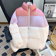 粉色拼接立领棉衣男女款韩版休闲宽松加厚面包服情侣保暖棉服外套，男装棉衣，星座506B