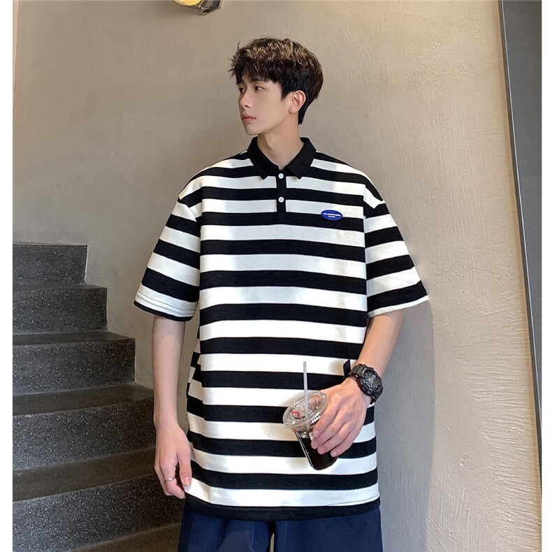 1美式港风条纹短袖polo衫大码M-5XL翻领短袖T恤男DP8761P40控59,男装Polo衫,星座226-2