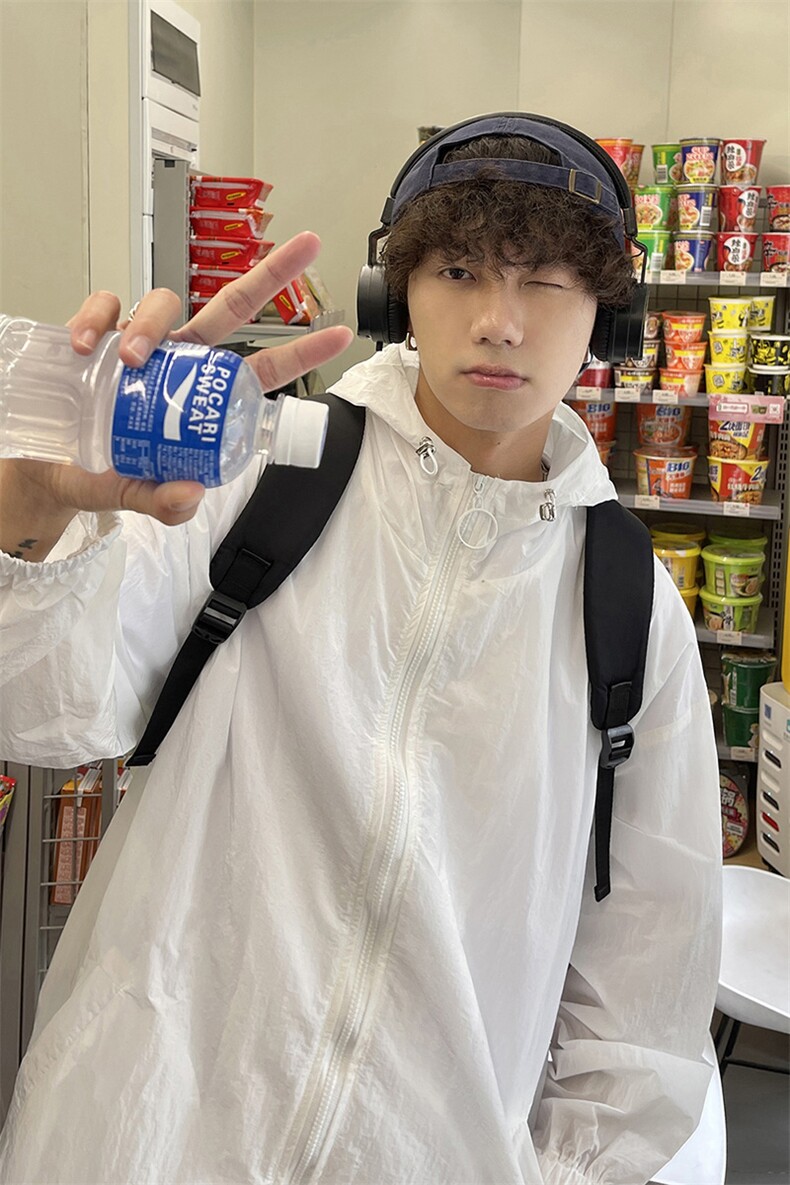 港风冰丝防晒衣男薄款连帽夹克男户外潮牌防晒服男FS7778P45控68,男装夹克,星座226-1