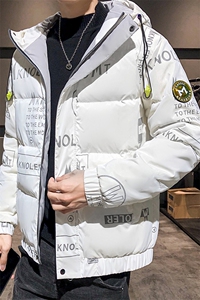 鲨鱼皮大码连帽免洗短款修身轻薄印花情侣学生品质白鸭绒羽绒服男图片