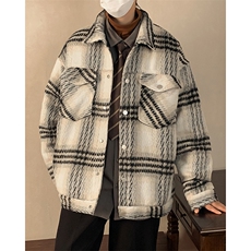 情侣装秋装2023新款格子毛呢宽松秋冬oversize呢子外套JK0203-P85，男装夹克，星座308B-2