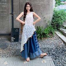 设计感不规则流苏罩衫套装女2025夏新款休闲高腰显瘦阔腿裤两件套，女装套装/套裙，2C169