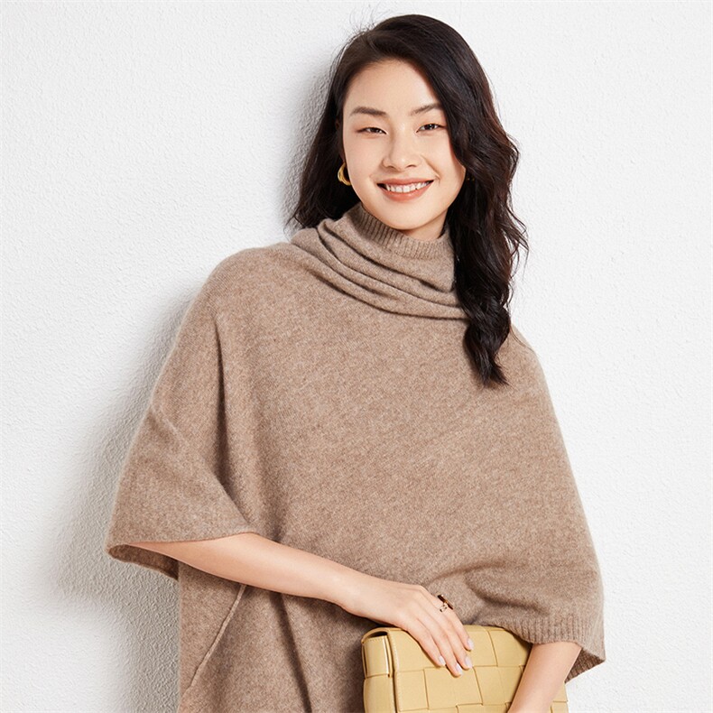 时尚高领斗篷披肩 宽松显瘦蝙蝠袖设计 优雅气质女装毛衣图片